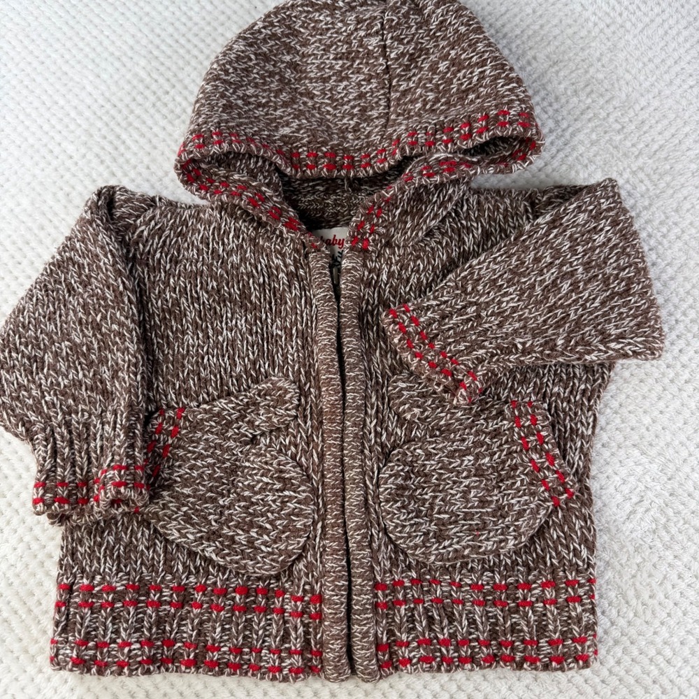 Vintage 2006 Baby Gap Hooded Knit Cardigan Sweater Brown Red Y2K
3-6 Months